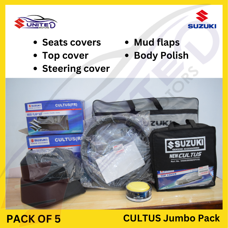 Suzuki Genuine Jumbo Pack of 5 for New Cultus - Complete Car Care Kit - Elevate Car Aesthetics, Protection, and Comfort with Comprehensive Pack.