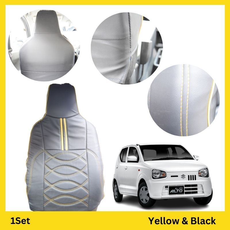 Suzuki New Alto seat poshish covers in various stylish designs fitted on car seats, showcasing protective and aesthetic features.
