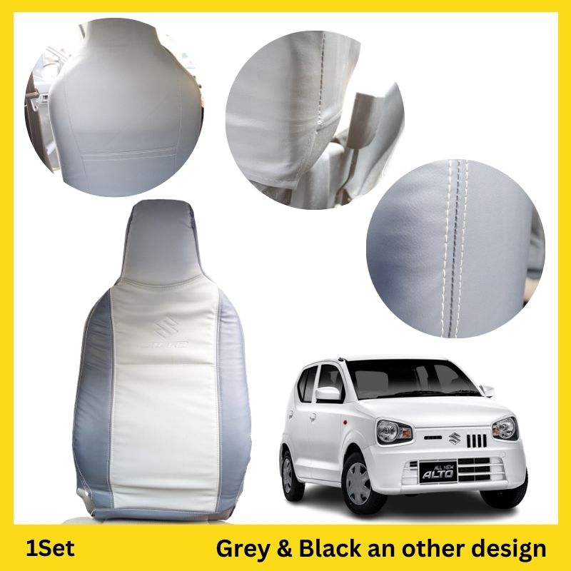 Suzuki New Alto seat poshish covers in various stylish designs fitted on car seats, showcasing protective and aesthetic features.