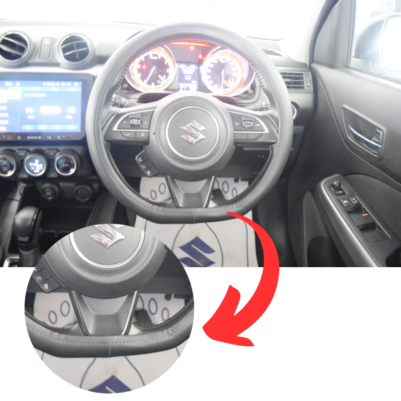 Suzuki genuine steering cover for New Swift, designed to protect the steering wheel from wear and tear while providing improved grip and driving comfort.