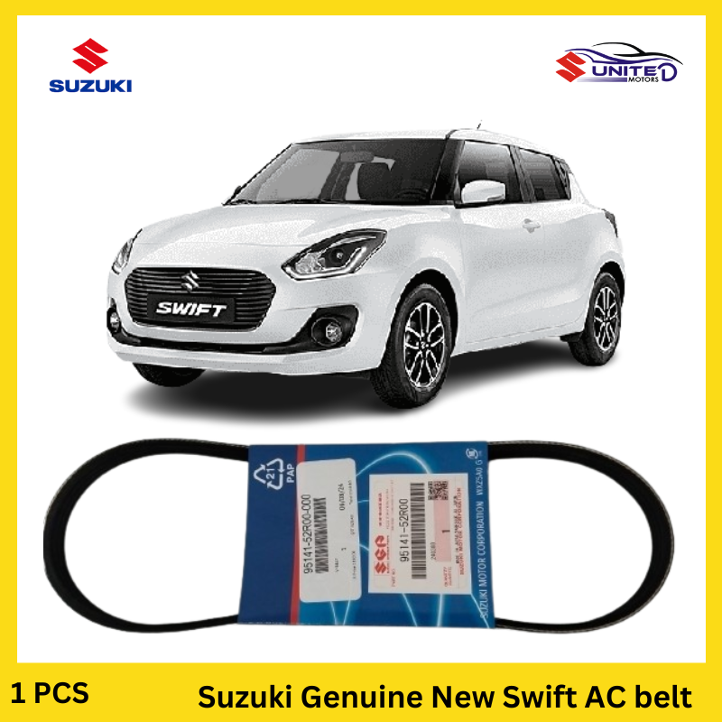 Genuine Suzuki AC belt for New Swift, black premium-grade belt positioned within the vehicle's engine, connecting the crankshaft to the AC compressor.